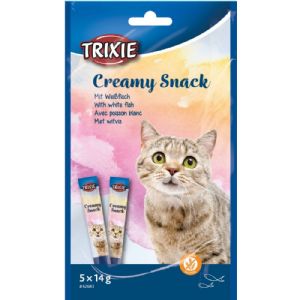 Trixie cremet katte snack med tun og hvid fisk 5 x 14 g - glutenfri
