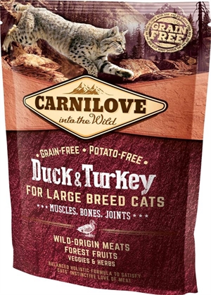 0,4 kg Carnilove kattefoder med And og Kalkun til STORE katte - kornfri