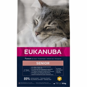 10 kg Eukanuba kattefoder til Senior katte med kylling og ris - fra 7 år