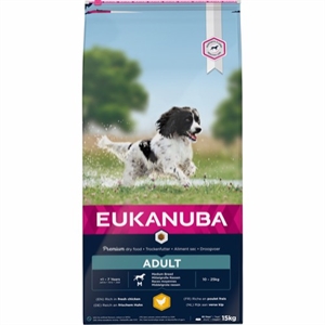 15 kg Eukanuba hundefoder Adult Medium med kylling fra 1 til 7 år