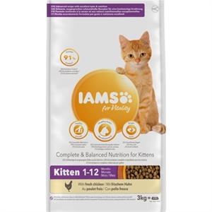 3 kg Iams kattefoder til Killinger og Junior katte fra 1 til 12 måneder
