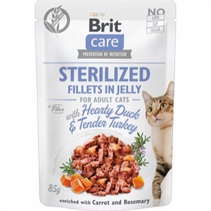 24 stk x 85 g Brit Care katte-vådfoder med and og kalkun til voksne steriliserede katte
