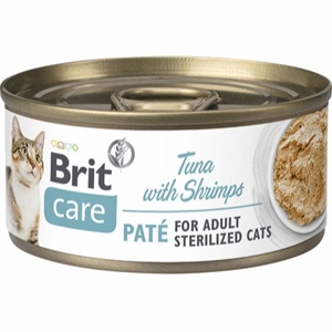 24 x 70 g Brit katte-vådfoder med tunpaté og rejer til steriliserede katte
