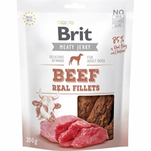 Brit hundesnack Jerky Beef Fillets med kylling og oksekød 200 g - kornfrit