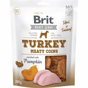 Brit hundesnack Jerky kalkun i mønter 200g - kornfrit