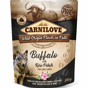 12 x 300 gr poser Carnilove hundefoder pate med bøffel kornfrit