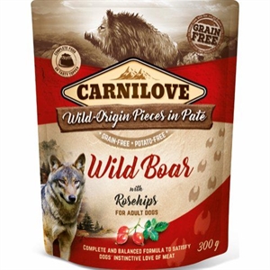 12 x 300 gr poser Carnilove hundefoder pate med kalkun og vildsvin kornfrit