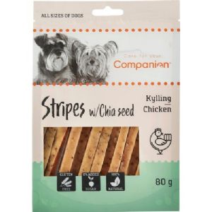 5 stk Companion hundesnack kyllinge striber med chia frø 80g sukker og glutenfri