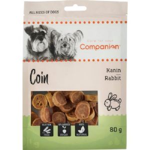 5 stk Companion hundesnack bløde mønter af kanin 80g sukker og glutenfri