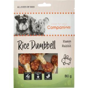 5 stk Companion hundesnack med kanin og ris på kødben 80g sukker og glutenfri