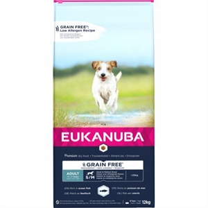 12 kg Eukanuba hundefoder  Adult small og medium breed kornfri med frisk fisk