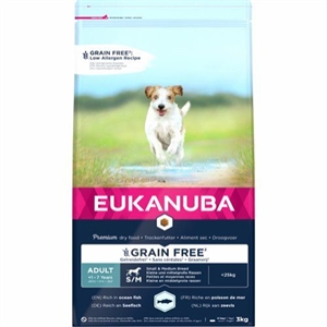 3 kg Eukanuba hundefoder  Adult small og medium breed kornfri med frisk fisk