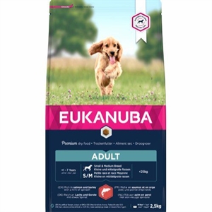 2,5 kg Eukanuba hundefoder med Laks Small - Medium breed fra 1 til 7 år til hunde under 25 kg