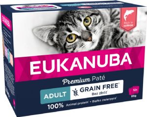 12 stk x 85 g Eukanuba kattevådfoder med laks til voksne katte - kornfrit