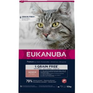 10 kg Eukanuba kattefoder til senior katte med laks - kornfri
