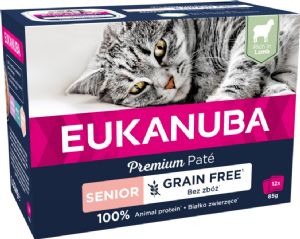 12 stk x 85 g Eukanuba senior kattevådfoder med lam - kornfrit