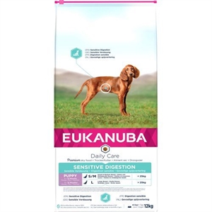 12 kg Eukanuba Daily Care hvalpefoder med kylling Sensitive Digestion fra 1 til 12 måneder