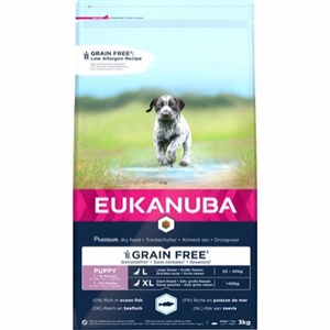 3 kg Eukanuba Puppy & Junior large breed hvalpefoder med fisk til hunde op til 40 kg - kornfri