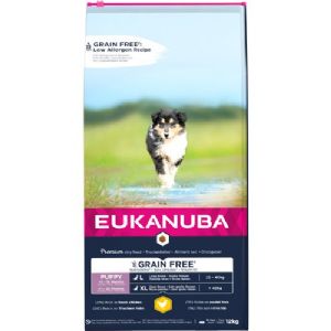 12 kg Eukanuba Puppy & Junior hvalpefoder med Kylling fra 1 til 12 måneder kornfrit - op til 25 kg hund
