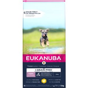 Eukanuba Puppy & Junior hvalpefoder med Kylling fra 1 til 12 måneder kornfrit - op til 25 kg hund