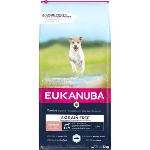12 kg Eukanuba Senior Small-Medium breed med Fisk fra 7 år til hunde op til 25 kg - kornfrit