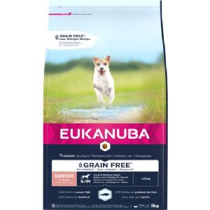 3 kg Eukanuba Senior Small-Medium breed med Fisk fra 7 år til hunde op til 25 kg - kornfrit
