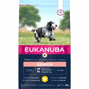 3 kg Eukanuba hundefoder Senior Medium Breed med kylling + 10 år