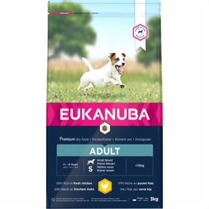  3 kg Eukanuba hundefoder med kylling til små hunde fra 1 til 8 år