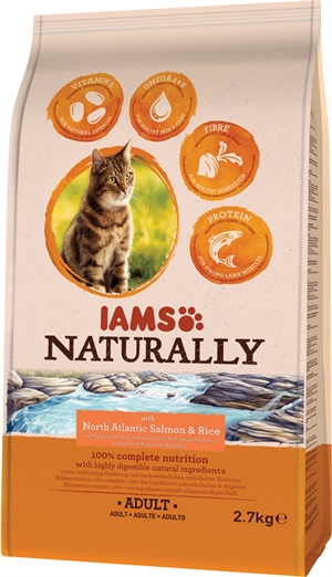 2,7 kg Iams kattefoder Naturally med laks til voksne katte fra 1 til 6 år