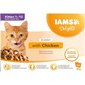 Iams Killinge katte vådfoder med kylling i sovs 12 x 85g - fra 8 uger 12 mdr