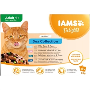 Iams katte vådfoder 12 x 85 gr - med fisk i sovs