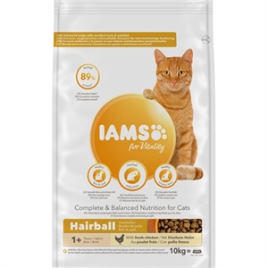 Iams kattefoder voksen hairball med kylling - fra 1 år