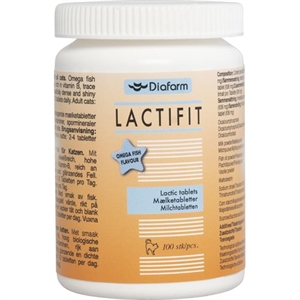 Diafarm LactiFit mælkegærtabletter med Omega 3 til katte 100 stk