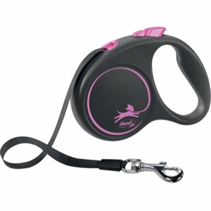 Flexline sort design til hunde på bånd 5 m - op til 15 kg hund sort og pink