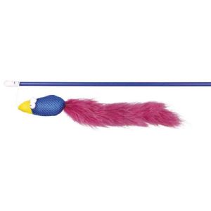 Trixie kattelegetøj drillepind med fugl og fjer 50 cm - assorteret farver