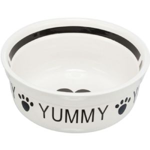 Trixie keramik foder- og vandskål til hunde og katte - 0.6 liter - ø 15 cm - hvid - sort